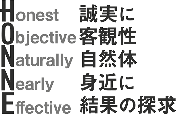 誠実に/客観性/自然体/身近に/結果の探究